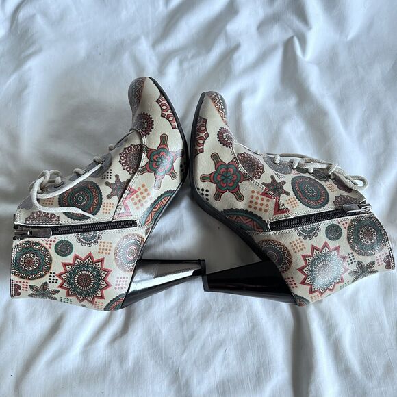 Goby Printed Side-Zip Lace-Up High Heel Booties Women's Boots EUR 39 Multi-Color - Picture 4 of 8
